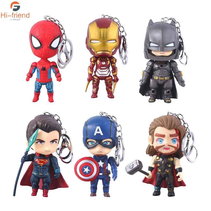 

Marvel The Avengers Figure Toys Keychain Super Hero Spider Bat Iron Man Thor Captain America Thanos Keyring Kids \Xmas Gift