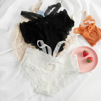 

Sexy embroidered little sweetheart bandage hollow low-waist cotton shorts cute playful Lolita girl panties