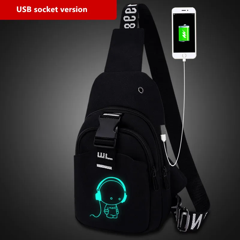 Многофункциональные модные мужские сумки через плечо с зарядкой через usb нагрудный пакет для короткой поездки светящаяся нагрудная сумка Молодежная мужская сумка через плечо - Цвет: Chest bag USB