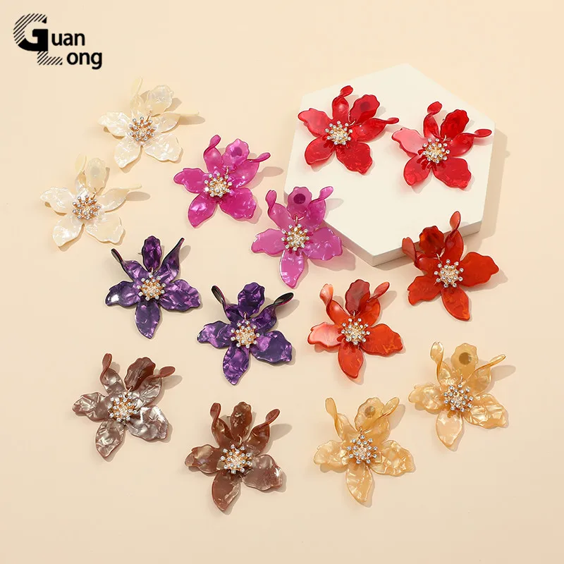 Flower Earrings Long Acrylic Rhinestone Drop for Women Korean Summer Gifts