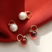 

100% Real 925 Sterling Silver Red Crystal Stone Pearl Stud Earrings Fashion Jewelry For Women Lady Daughter Christmas Gifts