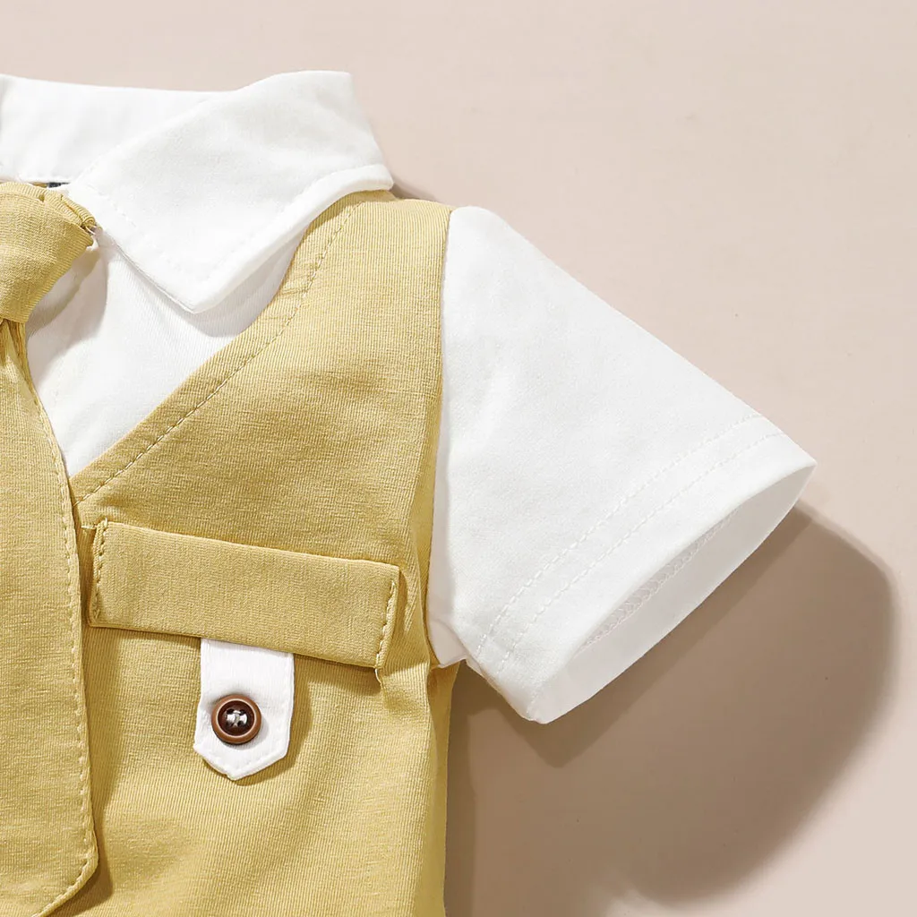 Newborn Infant Baby Boys clothes Solid Gentleman Tie Romper Jumpsuit Outfits Baby Clothing Short Sleeve T-shirt #C