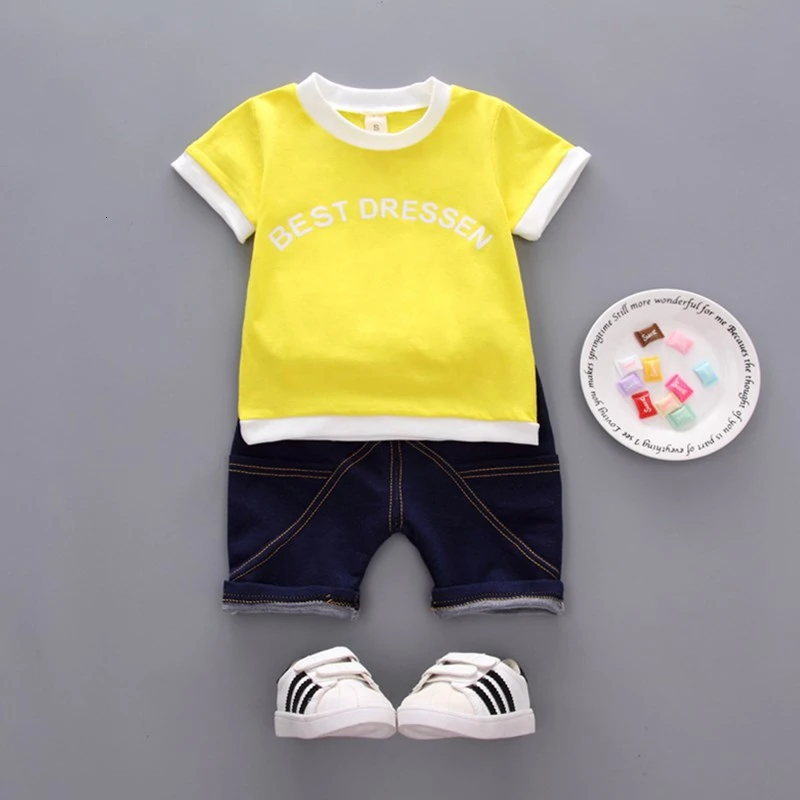 XH 97 Yellow Летняя одежда для мальчиков Комплекты одежды для девочек детская одежда из хлопка Детская футболка с рисунком из мультфильмов и шорты комплект из 2 предметов шт./компл. модные спортивные костюмы для младенцев - Цвет: XH 97 Yellow