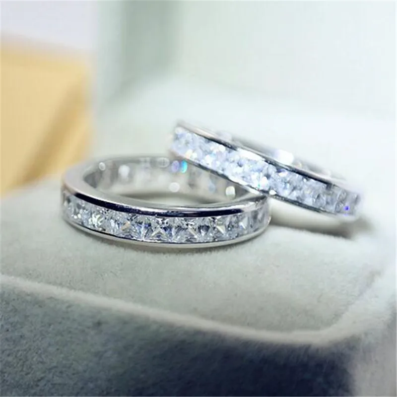 Топ продаж обручальное кольцо для женщин Роскошные ювелирные изделия стерлингового серебра 925 пробы полная Принцесса Cut 5A CZ вечность кольцо подарок