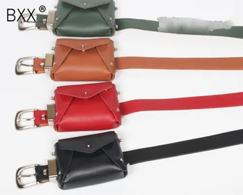 

[BXX] 2020 Spring Summer Stylish New Black Green Single Strap Cover Button PU Leather Square Buckle Waistbag Waistbelt LM660
