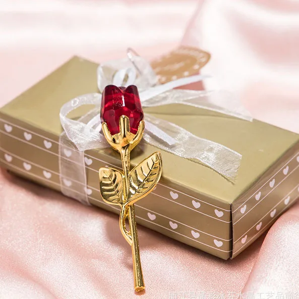 gold-red 100 шт/партия свадебный подарок романтические хрустальные декоративные лепестки роз с длинными стволовыми подарки свадебные новорожденному сувениры гостей - Цвет: gold-red