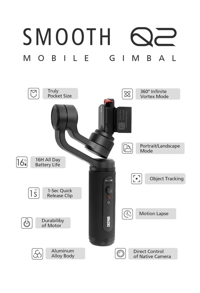 ZHIYUN Smooth Q2 карманного размера мобильный шарнирное соединение для смартфона шарнирный стабилизатор для камеры GoPro 3-Axis Vlog Ручной Стабилизатор новое поступление