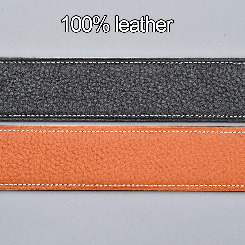 

100% leather double-sided belt men and women first layer cowhide without buckle lychee pattern without buckle youth pants belt