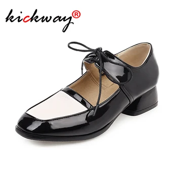 

2020 Spring Autumn Women Dress Shoes Medium Heels Lace Up Shoes Ladies Sqaure Toe Pumps zapatos mujer designer shoes Woman 17 48