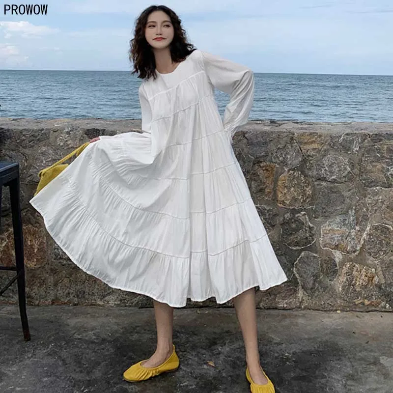 

Korean Chiffon Loose Big Swing Dress Women 2020 Summer And Spring New Plus Size Casual Long Sleeve Elegant Dress Female Vestidos