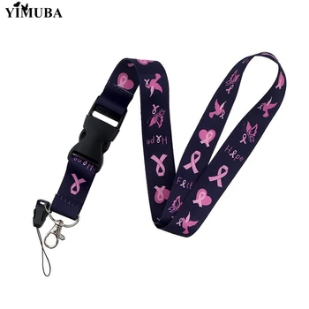 

YIMUBA Fashion Breast Cancer Awareness Lanyards Key Chain Hope Faith Love Pink Ribbon Multifunction Keychain Mobile Phone Straps