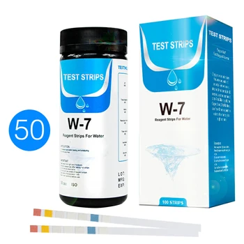 

50pcs/Bottle Water Quality Test Strips 7in1 Aquarium Fish Tank PH Level Nitrite Alkalinity Chlorine Residual Hardness Test Paper