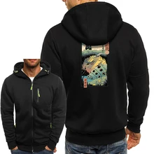 Ukiyo e vento vale anime hoodies dos homens casual solto zip outerwear japão gráfico engraçado jaquetas harajuku moda camisolas