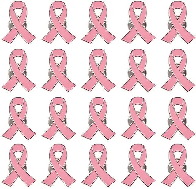 Pink Ribbon Pin, 20 Pcs Official Ribbon Brooches Breast Cancer Awareness Lapel Pins Rhodium Plated