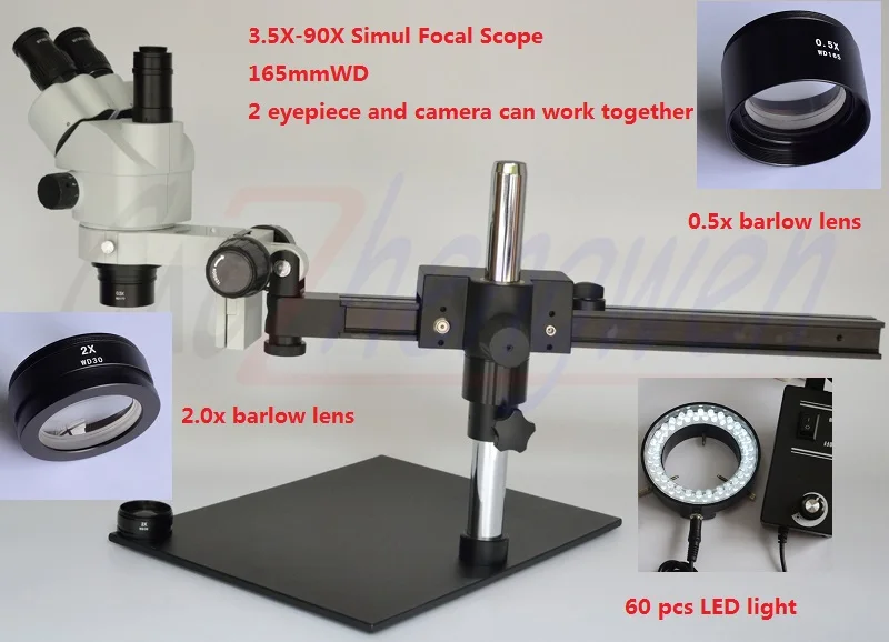 FYSCOPE 3.5X ~ 90X Simul фокальный Тринокулярный направляющий стерео зум микроскоп PCB