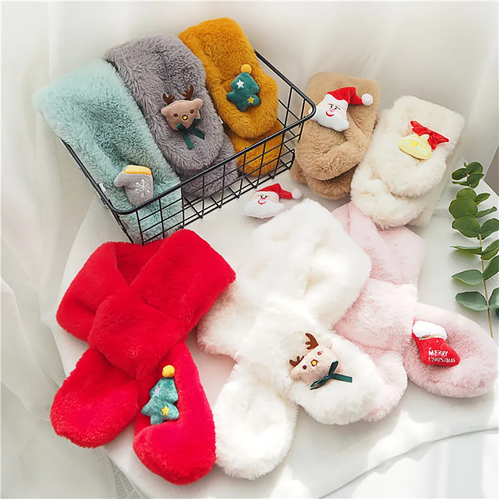 Рождественский теплый шарф, серия, имитация кроличьей шерсти, детский нагрудник, зимний теплый шарф, шаль, женские шарфы, Echarpe Hiver Femme