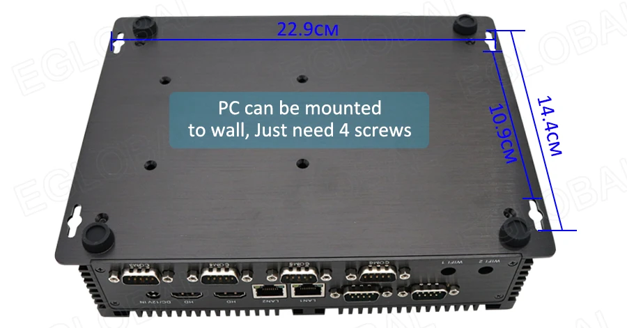 Elevate Your Workspace with Eglobal Industrial Mini PC - Intel Core i3/i5, 2 RJ45 LAN, 2 HDMI, Linux Desktop Computer, 6 RS232 COMs, 8 USB, Windows Ready Description Image.