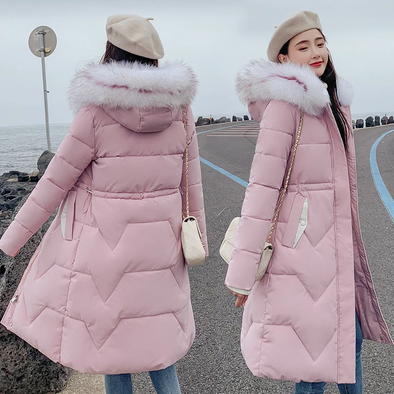 Parkas Otoño Invierno 2019 nueva pretina coreana del Sur grueso largo abajo de algodón de moda las mujeres abrigo de cuello grande|Parkas| AliExpress