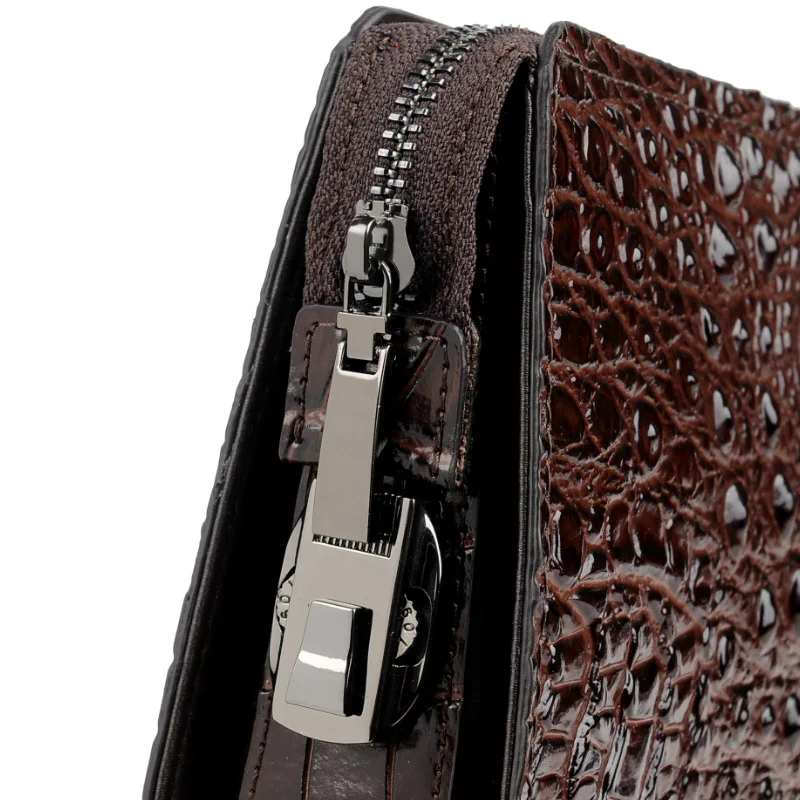 

Cowhide Crocodile Pattern Handbag Men Large-Volume Business Leather Wallet Long Password Lock Clutch Gift