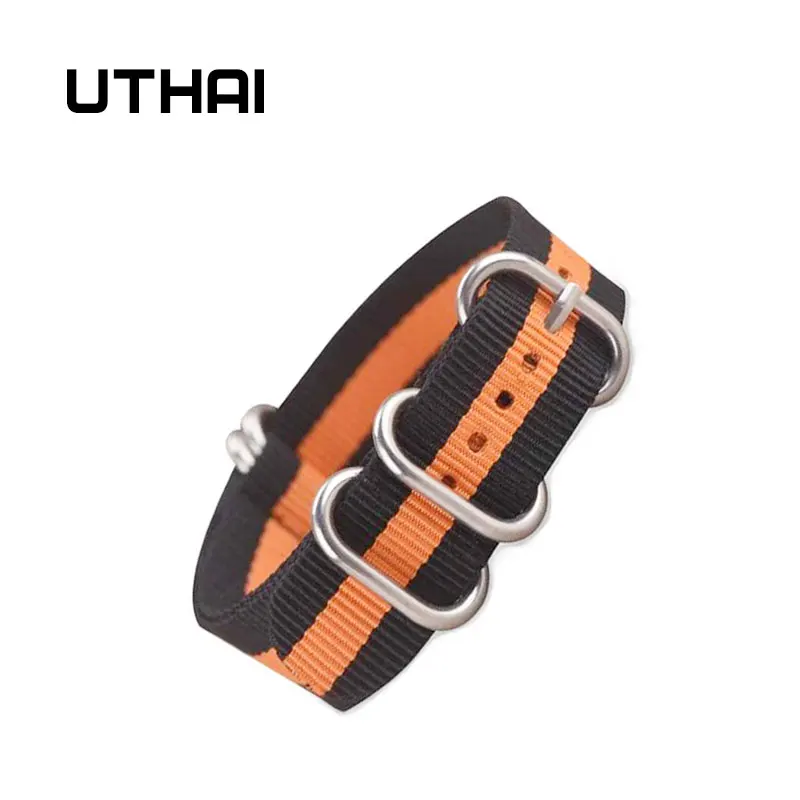 UTHAI Z23 8 цветов сверхмощный нейлоновый ремешок для часов NATO ZULU ремешок 18 мм 20 мм 22 мм 24 мм полосатый Радужный холст сменный ремешок для часов - Цвет ремешка: black and orange