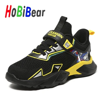 

2020 New Kids Sport Running Shoes Brand Boy Girls Gym Shoes Yellow Black Children Breathable Shoes Hook & Loop Teenager Shoes