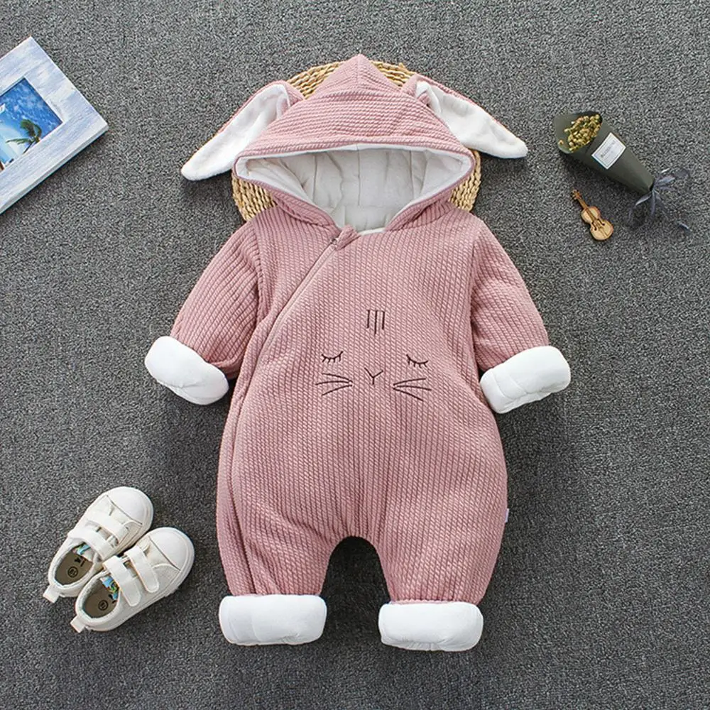 Pink rabbit LOOZYKIT/Детские комбинезоны; зимняя одежда для мальчиков и девочек; утепленная хлопковая верхняя одежда; Милая зимняя одежда для детей - Цвет: Pink rabbit