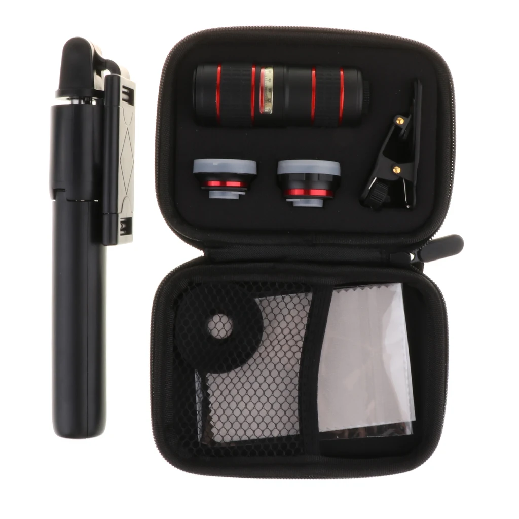 Phone Camera Lens 12X Zoom Telephoto Universal Clip On Lens Kit for Android and Other Phones + Aluminum Camera Tripod