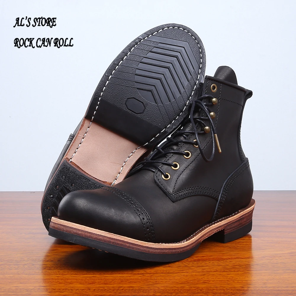 Mens leather boots XW400 RockCanRoll Handmade Goodyear Welted Durable Italian Cowhide Boot Size 35-52