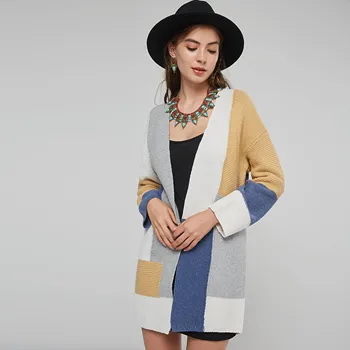 

2020 Autumn Knitted Cardigan Women Sweaters Oversize Korean Style Sweater Patchwork Color Block Fashion Cardigans Knitwear Tops