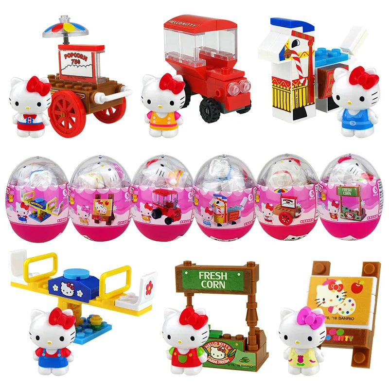 

1pcs Hello Kitty Capsule Toy Scene Toy Children'S Educational Play House Fight Inserted Small Particles Building Blocks