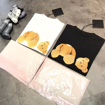 

2020 Spring Summer Women Men Couple Classic Ends Down Bear Lettered Print Round O Neck Short Sleeve T-shirt