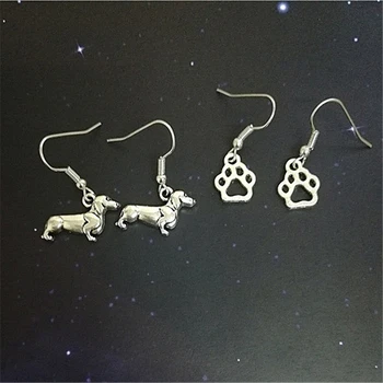 

2 Pairs Earrings, Dachshund Earrings, Dog earrings and Paw Earrings Small Earrings, Cartoon Cute Animal Jewelry