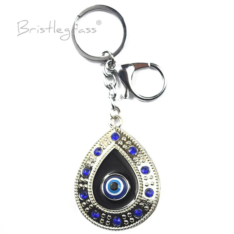 BRISTLEGRASS Turkish Blue Evil Eye Rhinestone Waterdrop Drop Keychain