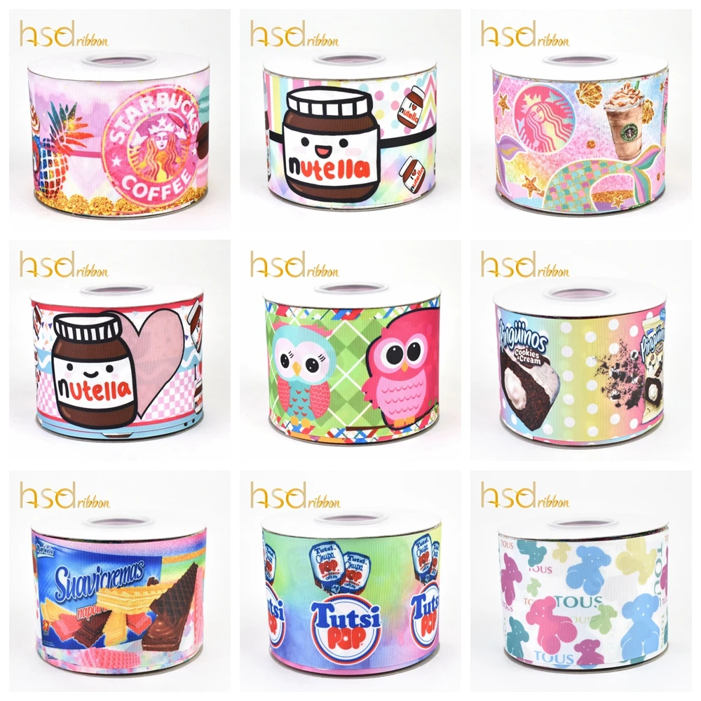 

HSDCraft hsd-designer food style 38MM 50MM 75MM Heat transfer printed on Grosgrain Ribbon 10 Yards/Roll