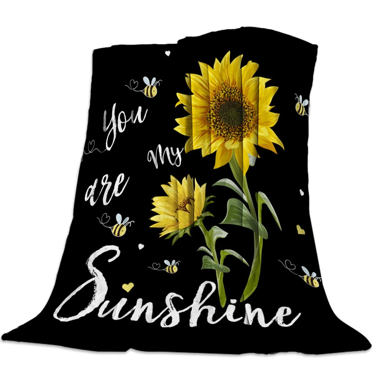 You Are My Sunshine Sunflowers Bee Flannel Blanket for Bed Sofa