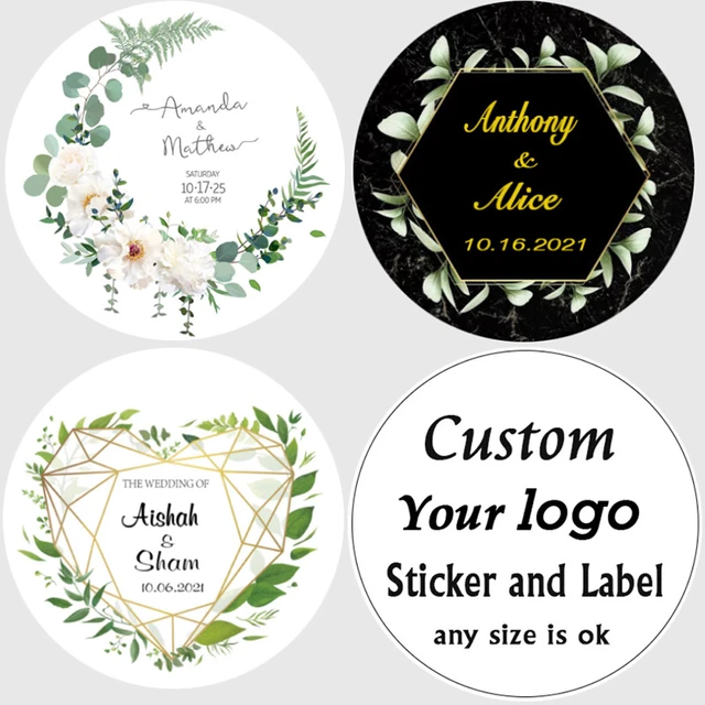 Customized wedding stickers, invitations, gift boxes, gifts, tags,  birthdays, logos, photos, 3-7CM, 100 pcs