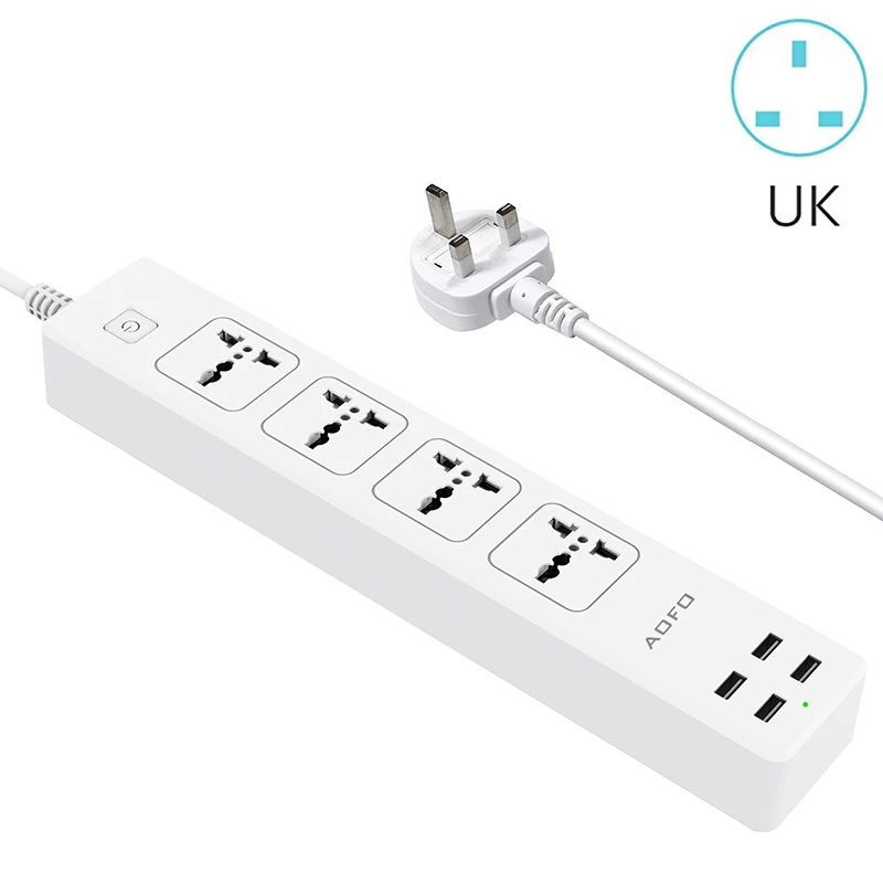 AOFO 4-розетка универсальный блок питания, с 4 usb-портами для зарядки дома/офиса сетевой фильтр с 5.9ft удлинитель - Цвет: UK Plug