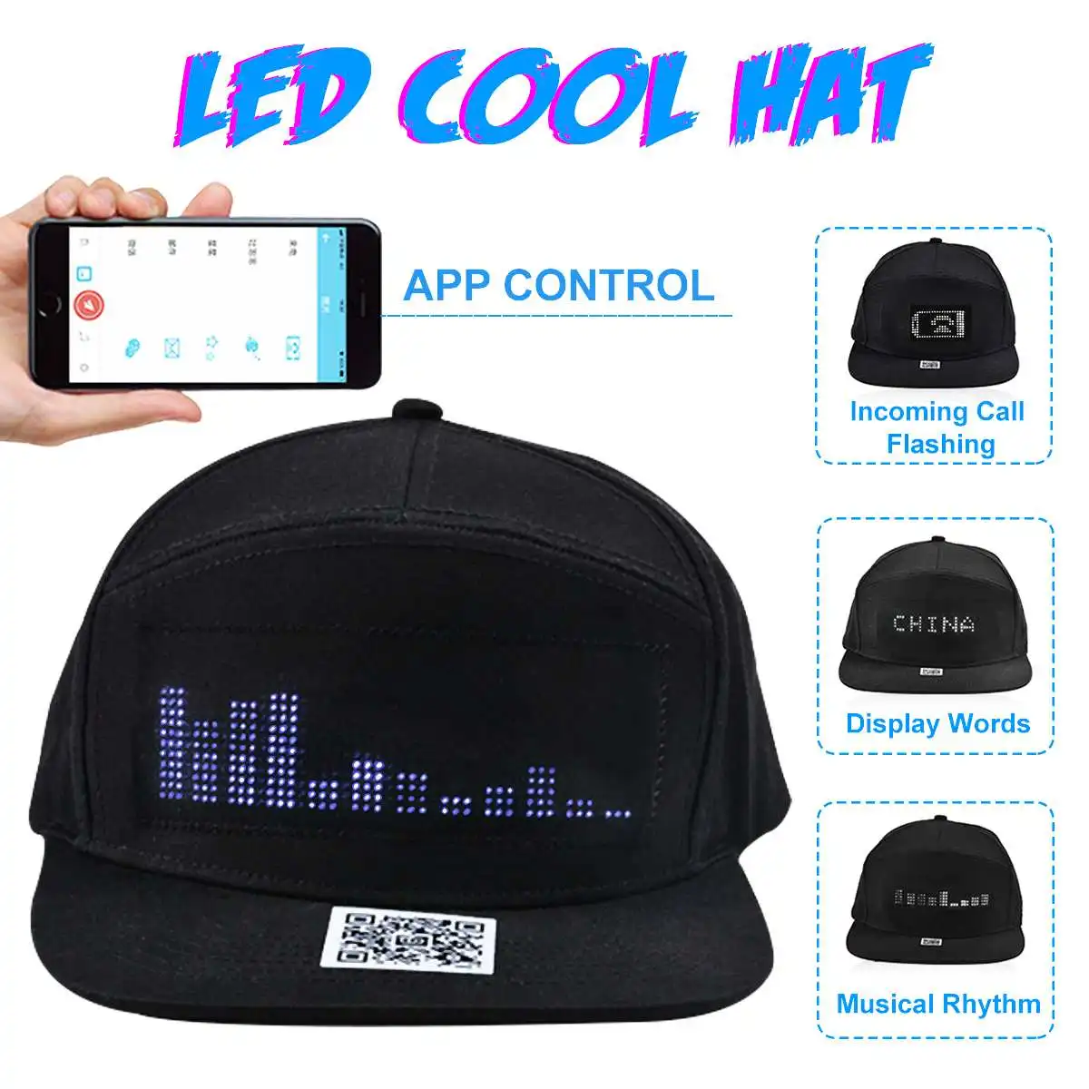 Bluetooth APP управление DIY шаблон светодиодный свет вспышка бейсбольная кепка Модное Освещение светящиеся шляпы Клубные вечерние концертные путешествия матч Кепка