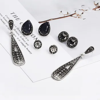 

States the new earrings accessories retro Bohemian black diamonds set zircon 4 teamed for earrings in combined packages