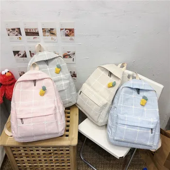 

Girl's Heart Schoolbag Female Soft Sister Trend Double Shoulder Bag High School College Student Campus Backpack Art Plaid