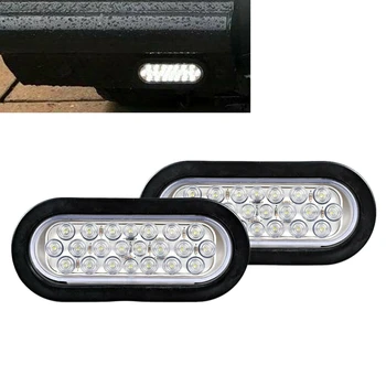 

2Pcs 6 inch Oval White 22 LED Truck Taillight Transparent Reversing Tail Light for Truck Trailer Warning Light