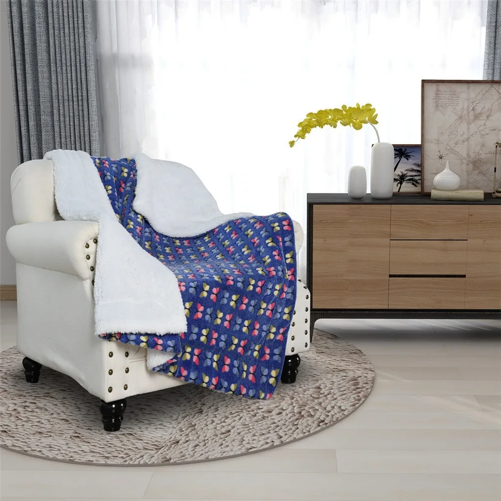 Двухслойное одеяло из овечьей шкуры с рисунком бабочки стеганое 150X120 см