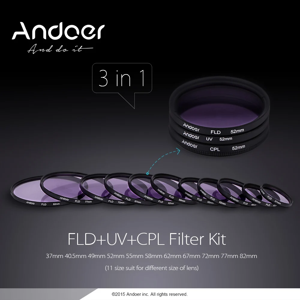 Andoer 67 мм UV+ CPL+ FLD круговой фильтр комплект круговой поляризатор фильтр флуоресцентный фильтр с сумкой для Nikon Canon DSLR камеры