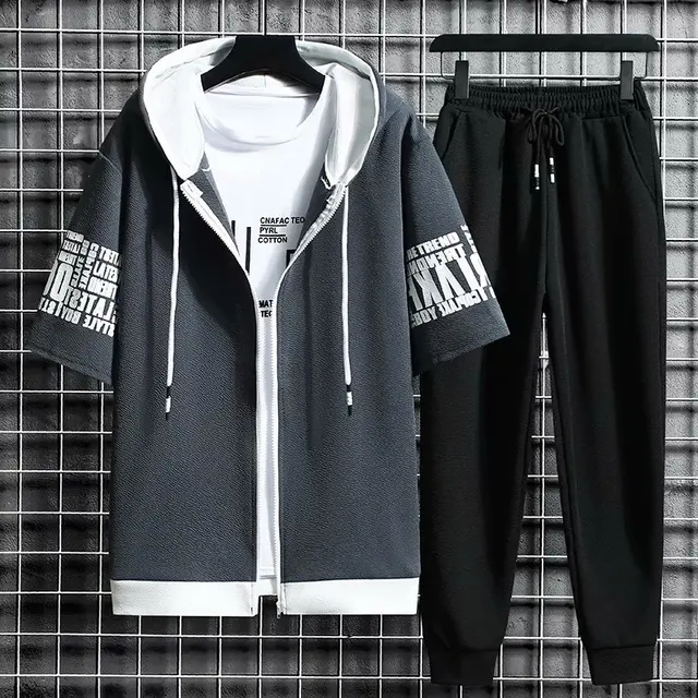 Men’s Two-Piece Hip-Hop Summer Set – Loose Overalls with Hooded Top