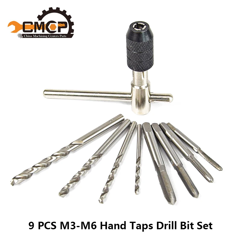 

9PCS M3-M6 T Type Thread Tap Reamer Hand Taps Drill Bit Set Screw Hole Drill Bit Set Machine Thread Tap Metric Screw Tap