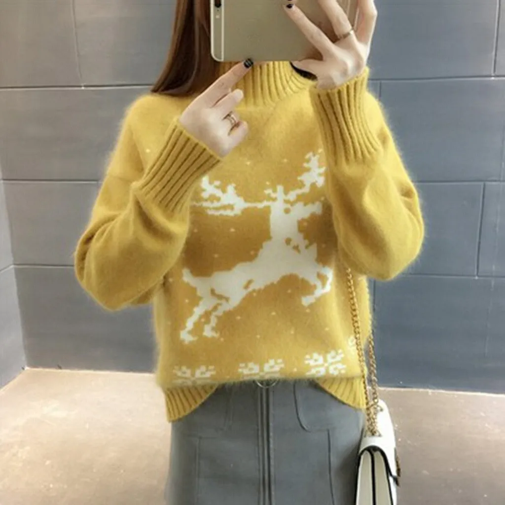 2019 Autumn Winter Regular Sweater Women Long Sleeve Cartoon Round Neckr Knitting Tops Soft Warm Pull Femme | Женская одежда