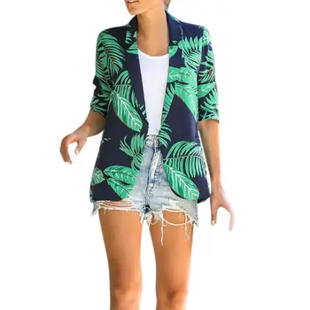 

Autumn fashion plant printing women's long-sleeved Slim small suit jacket simple slim elegant floral print long-sleeved 2019