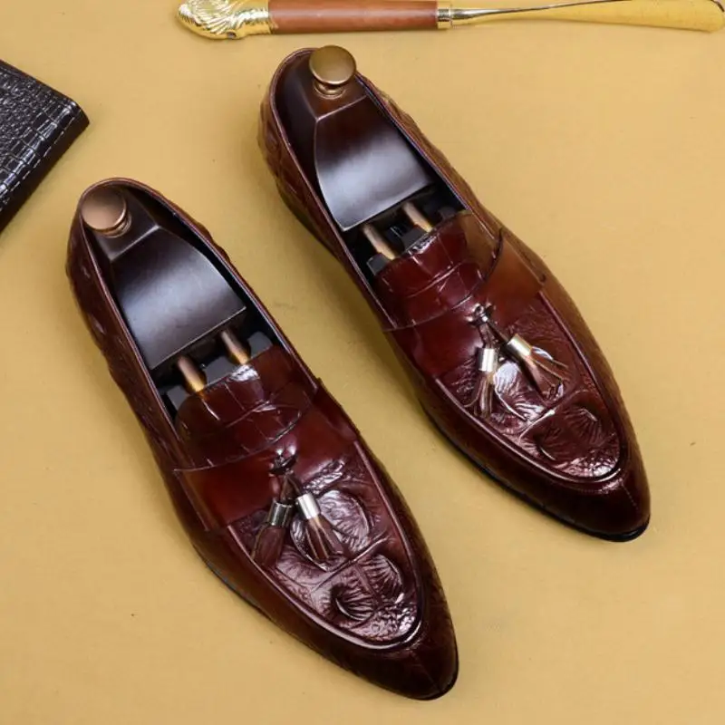 

Туфли мужские классические из натуральной кожи, крокодиловый узор, модная Повседневная Деловая обувь, подходит для офиса, работы и работы