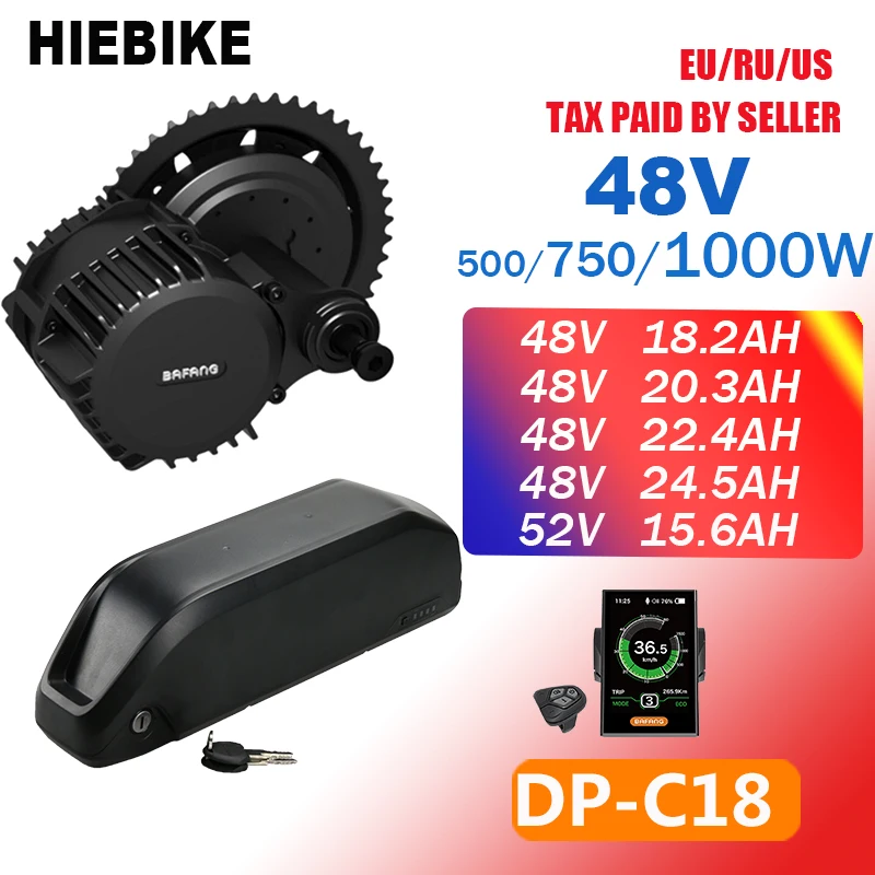 

8FUN 48V Ebike Motor Kit BBS02 500/750/1000W Electric Bike Conversion Kit with 48v 18.2/20.3/22.4/24.5 52v 15.6ah Battery Bafang