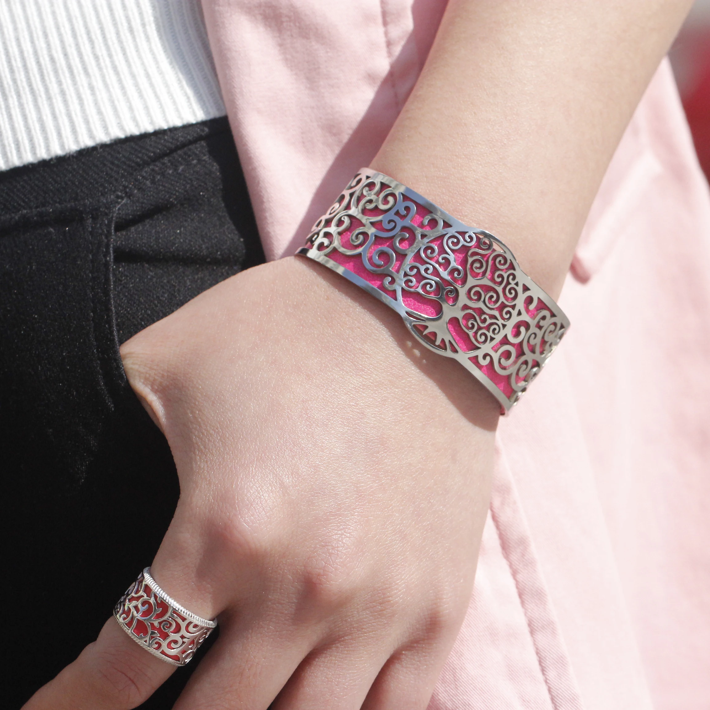 Life Tree Cuff Bracelets  & Bangles For Women Bijoux Stainless Steel Bracelet Manchette Interchangeable Leather Jewelry 2022